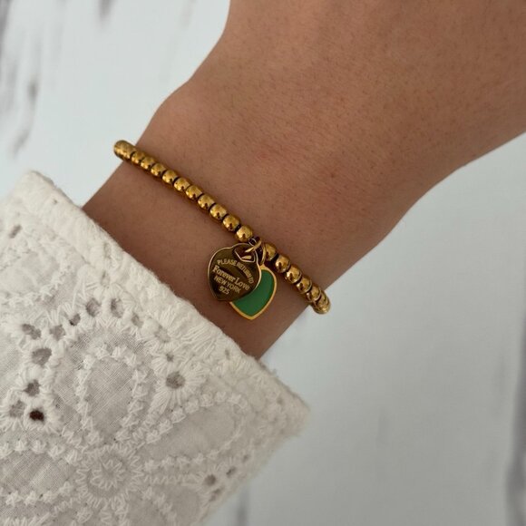 American Vintage Jewelry - Sku:0246 gold bracelet With gold heart green mint heart material stainless steel